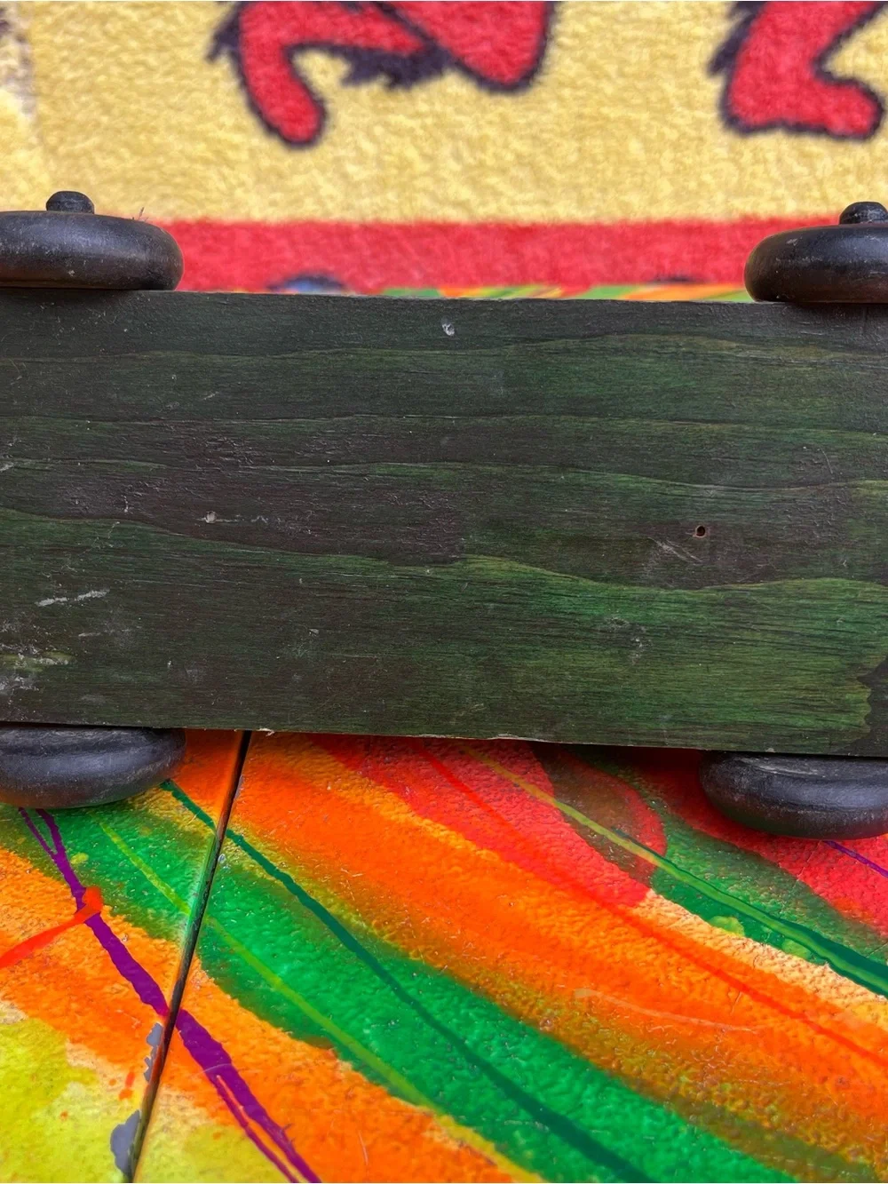 Handcrafted Wooden Cat skateboard Pull Toy - Black and Natural